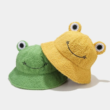 Süßer Frosch Fischerhut mit Lächeln – Plüsch Hut in 4 Farben