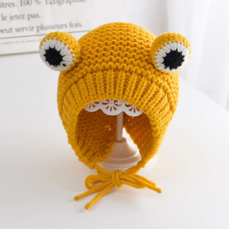 Gestrickte Froschmütze mit lustigen Augen - 5 Farben