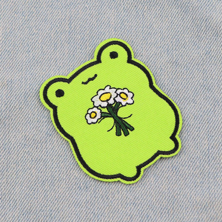 Süßer Frosch Aufnäher mit Blumen | Patch zum Aufbügeln
