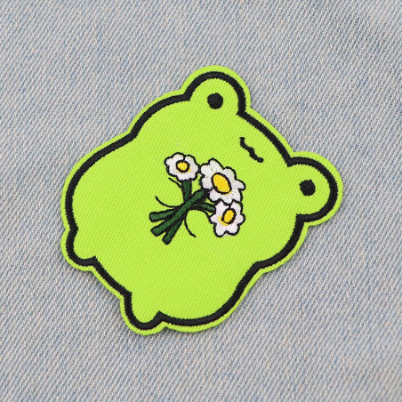 Süßer Frosch Aufnäher mit Blumen | Patch zum Aufbügeln