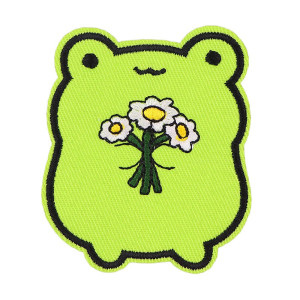 Süßer Frosch Aufnäher mit Blumen | Patch zum Aufbügeln