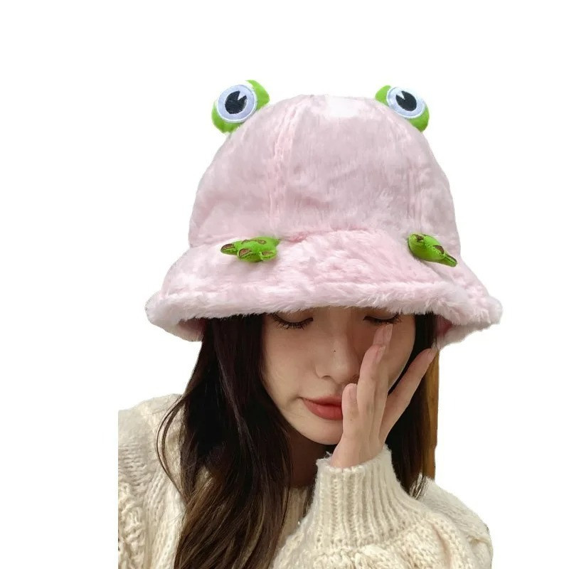 Frosch Hut 'Kuschelaugen' – Warmer Plüsch Fischerhut 4 Farben