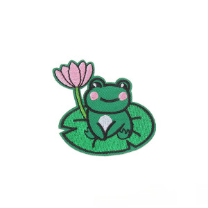 Frosch Aufnäher zum Aufbügeln | Seerose Stickerei 6,2 cm