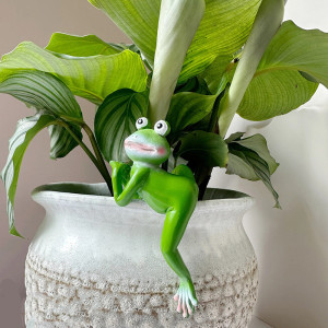 Lustige Frosch-Figur aus Harz für Blumentopf | Süße Deko