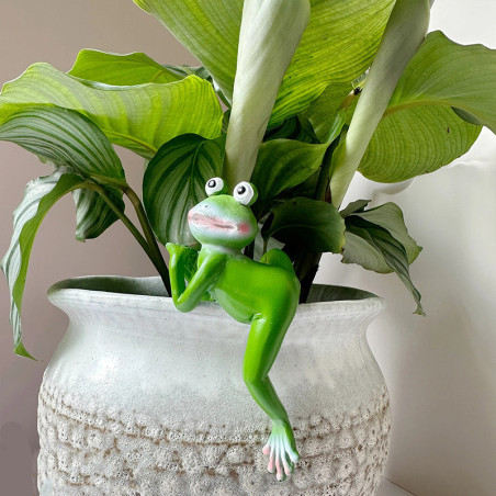 Lustige Frosch-Figur aus Harz für Blumentopf | Süße Deko