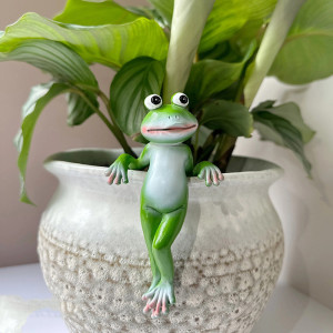 Lustige Frosch-Figur aus Harz für Blumentopf | Süße Deko