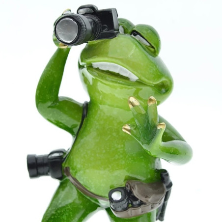 Reisefrosch Figur | Lustiger Frosch als Fotograf & Entdecker
