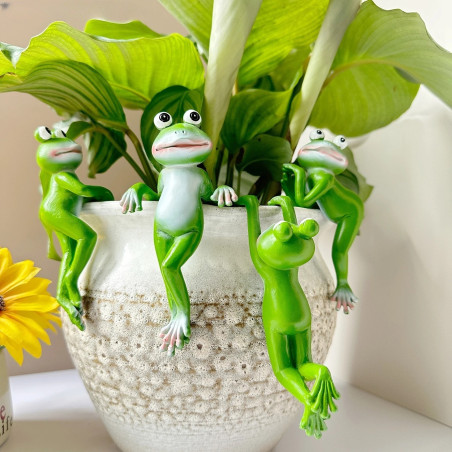 Lustige Frosch-Figur aus Harz für Blumentopf | Süße Deko