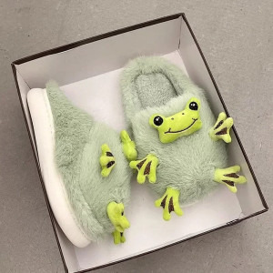 Kuschelige Frosch-Pantoffeln – 3D Plüsch-Hausschuhe für Damen