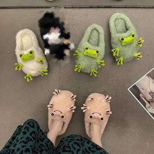 Kuschelige Frosch-Pantoffeln – 3D Plüsch-Hausschuhe für Damen
