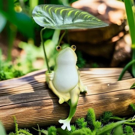 Frosch Statue mit tropischem Blatt – Zen Natur Deko