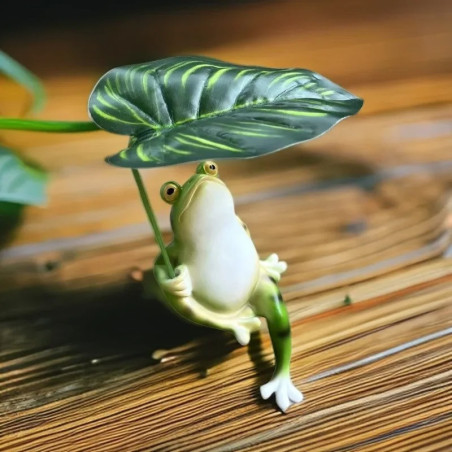 Frosch Statue mit tropischem Blatt – Zen Natur Deko