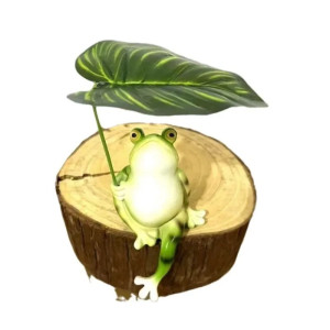Frosch Statue mit tropischem Blatt – Zen Natur Deko
