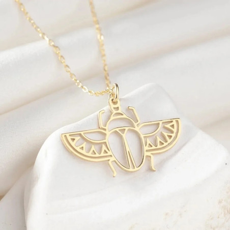 Durchbrochene Skarabäus Halskette – Sonnendesign in Gold & Silber