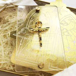 Ankh-Anhänger mit Skarabäus Gold | 925 Silber & schwarze Steine