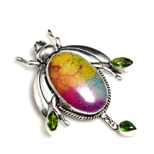 Skarabäus Anhänger Regenbogenquarz & Peridot – Energieschmuck