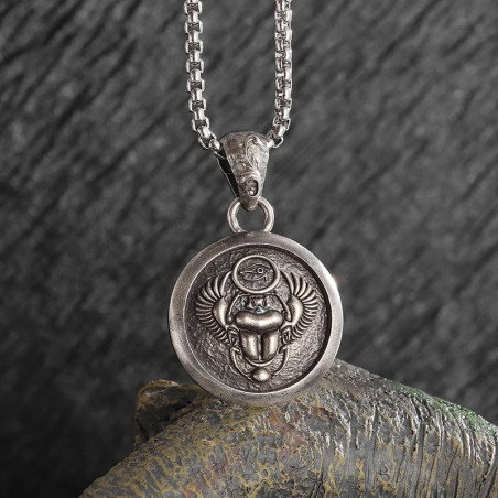 Skarabäus Halskette mit Horusauge – Mystisches Silber-Medaillon