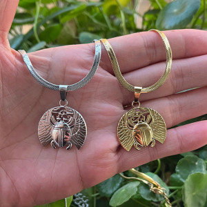 Skarabäus Halskette Sonnenflügel - Silber & Gold | Mystischer Schmuck
