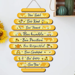 Bienen Wanddeko „Bienenstock-Regeln“ | Positives Holzschild
