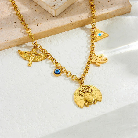 Ägyptische Skarabäus Kette – Goldener Talisman mit Horusauge