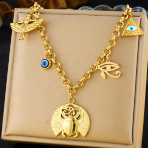 Ägyptische Skarabäus Kette – Goldener Talisman mit Horusauge
