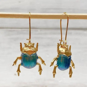 Antike Skarabäus-Ohrringe Azurblau – Eleganter Talisman