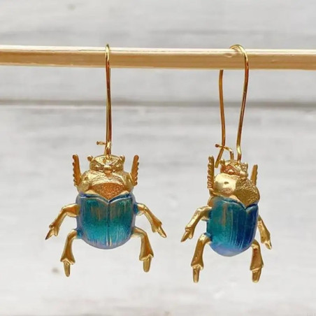 Antike Skarabäus-Ohrringe Azurblau – Eleganter Talisman