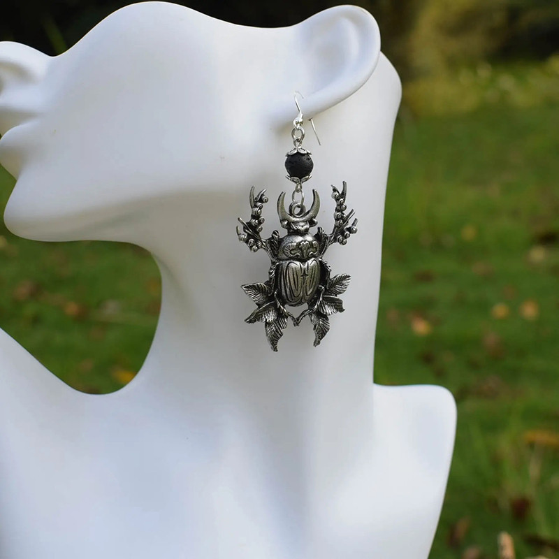 Mystische Botanische Skarabäus-Ohrringe – Totem & Hexen Schmuck
