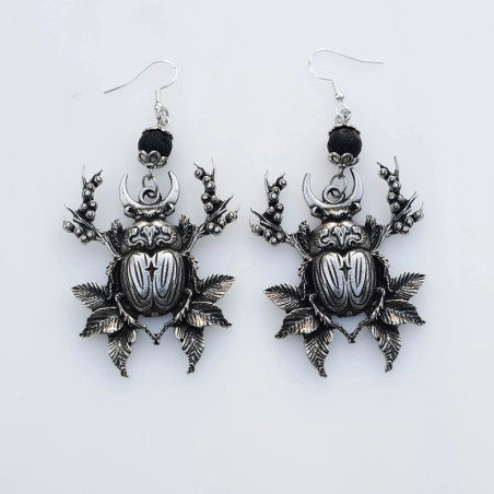 Mystische Botanische Skarabäus-Ohrringe – Totem & Hexen Schmuck