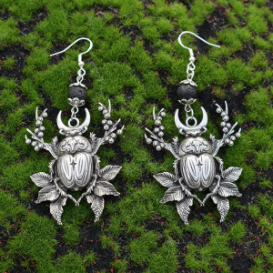 Mystische Botanische Skarabäus-Ohrringe – Totem & Hexen Schmuck
