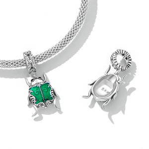 Skarabäus Charm Smaragdgrün | Glücksbringer aus 925 Silber