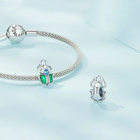 Mystischer Azur-Skarabäus Charm 925 Silber – Eleganter Glücksbringer
