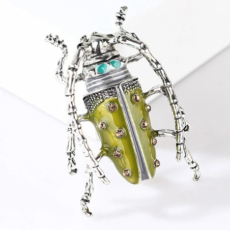 Pistazien-Skarabäus-Brosche – Insektenschmuck Grün & Gold Vintage