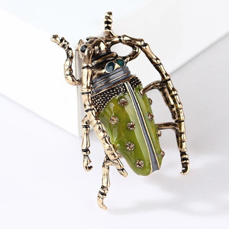 Pistazien-Skarabäus-Brosche – Insektenschmuck Grün & Gold Vintage