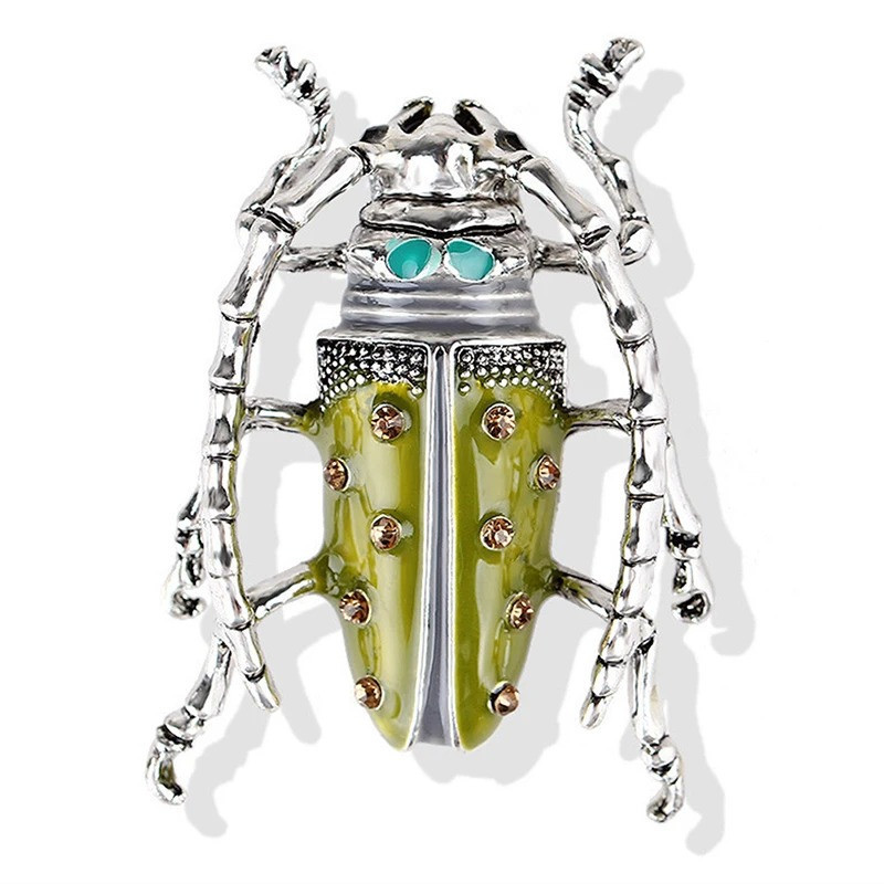 Pistazien-Skarabäus-Brosche – Insektenschmuck Grün & Gold Vintage