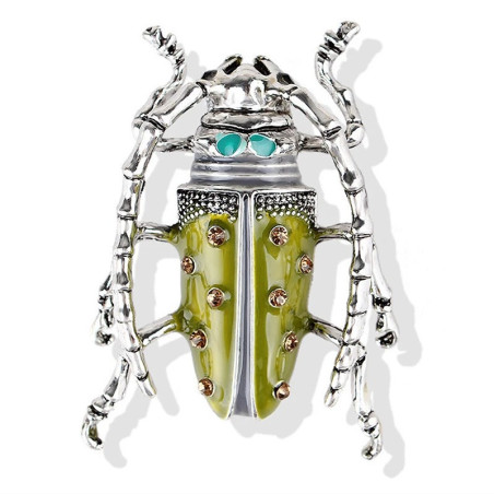 Pistazien-Skarabäus-Brosche – Insektenschmuck Grün & Gold Vintage