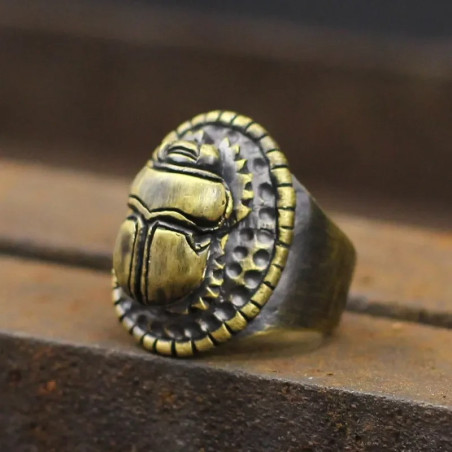 Antiker Mystischer Skarabäus-Ring – Totemischer Bronze-Schmuck