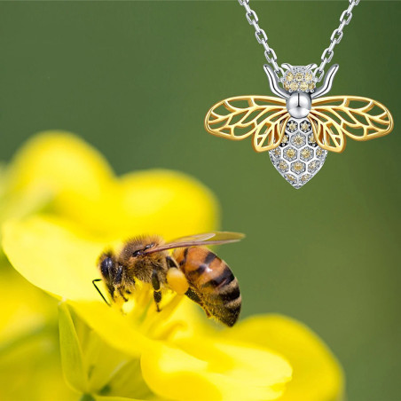 Bienen-Halskette 'Wabenpracht' - Goldene Flügel & Kristalle