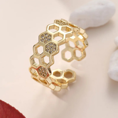 Goldener Bienenring mit Wabenmuster: Eleganter Bienenschmuck