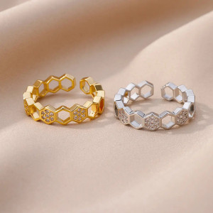 Funkelnder Bienenwaben Ring: Gold & Silber | Bienenschmuck