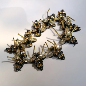 10er-Set Bienen Aufnäher mit Strass & Perlen für DIY & Nähen!