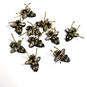 10er-Set Bienen Aufnäher mit Strass & Perlen für DIY & Nähen!