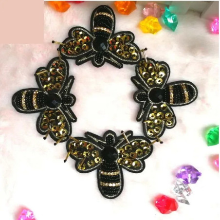 Bienen Aufnäher Gold Bestickt | Strass Patch zum Aufnähen DIY