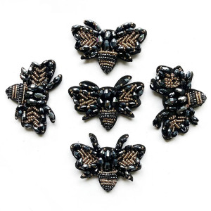 Eleganter Bienen-Patch Schwarz mit Strass | Geschenk für DIY-Fans
