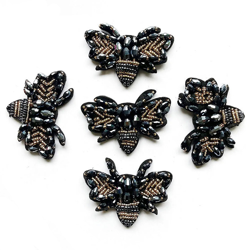 Eleganter Bienen-Patch Schwarz mit Strass | Geschenk für DIY-Fans