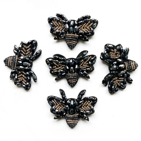 Eleganter Bienen-Patch Schwarz mit Strass | Geschenk für DIY-Fans