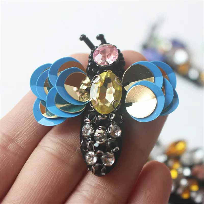 Bienen-Patch "Funkelnder Lapis" - 10 Stk. mit Strass & Pailletten