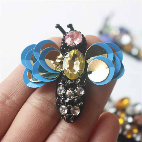 Bienen-Patch "Funkelnder Lapis" - 10 Stk. mit Strass & Pailletten