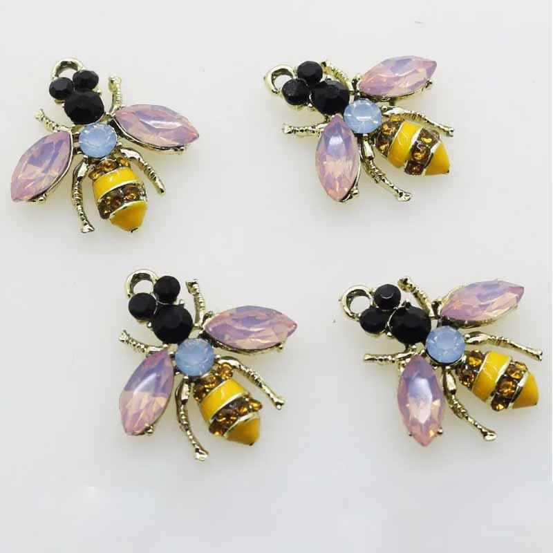 Bienenknopf "Blütenglanz" - 10 Stk - Rosa Kristalle & Gold-Strass