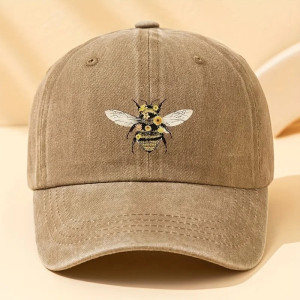 Bienen-Cap mit Blumenstickerei - Baumwolle & Natur-Stil